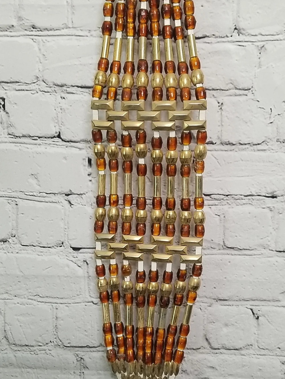 White Leather Belt Small Gold Spacers Brown Beads